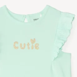 T-shirt met korte mouwen met ruches en glinsterende fantasiedruk voor babymeisjes