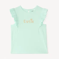 T-shirt met korte mouwen met ruches en glinsterende fantasiedruk voor babymeisjes