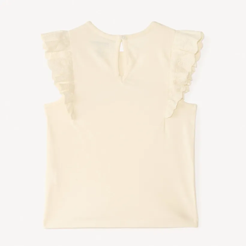 T-shirt met korte mouwen met ruches en glinsterende fantasiedruk voor babymeisjes