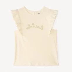 T-shirt met korte mouwen met ruches en glinsterende fantasiedruk voor babymeisjes