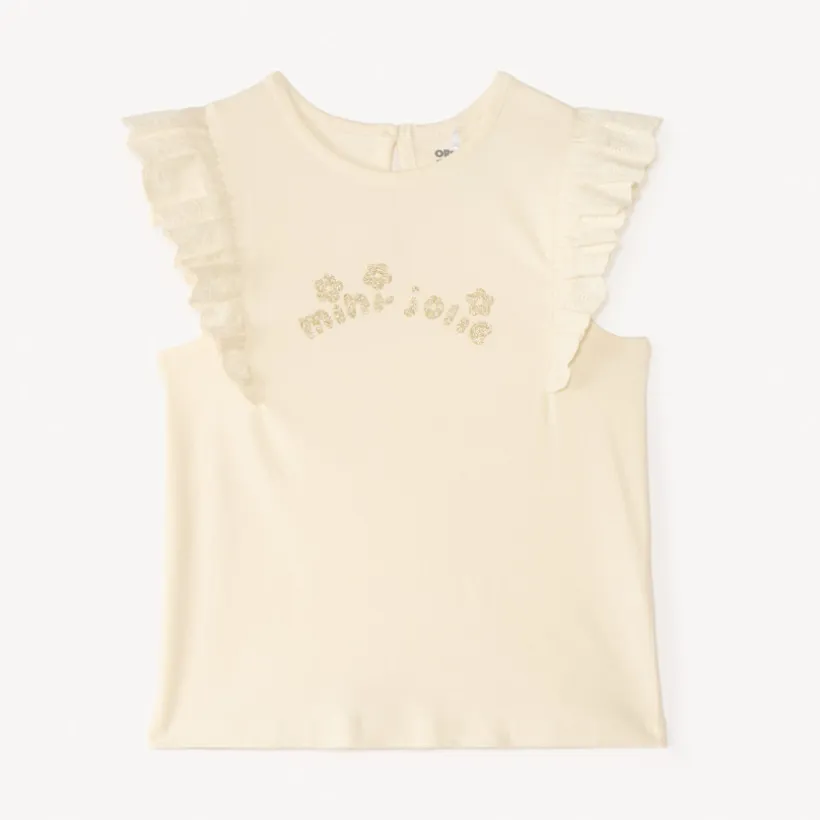 T-shirt met korte mouwen met ruches en glinsterende fantasiedruk voor babymeisjes
