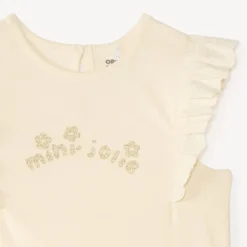 T-shirt met korte mouwen met ruches en glinsterende fantasiedruk voor babymeisjes
