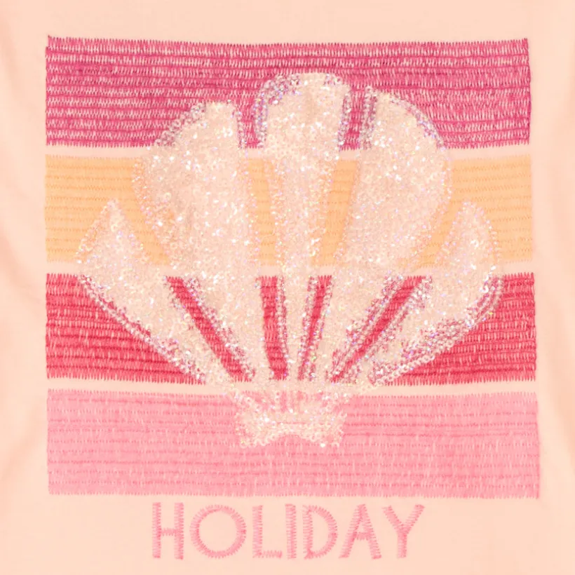T-shirt met korte mouwen met sequins borduursel van schelp meisjes