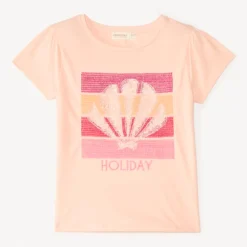 T-shirt met korte mouwen met sequins borduursel van schelp meisjes