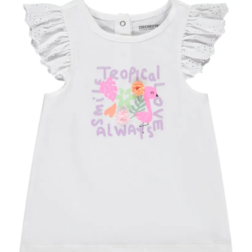 T-shirt met korte mouwen, met volant, glitterprint, meisjes