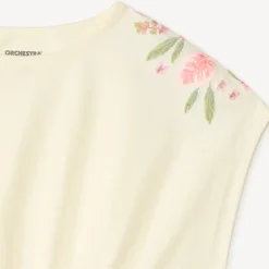 T-shirt met korte mouwen, oversized crop top met geborduurde bloemen meisjes