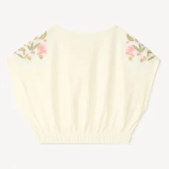 T-shirt met korte mouwen, oversized crop top met geborduurde bloemen meisjes