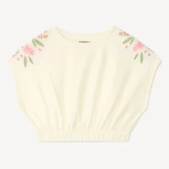 T-shirt met korte mouwen, oversized crop top met geborduurde bloemen meisjes
