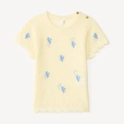 T-shirt met korte mouwen van breiwerk met bloemenborduursels voor babymeisjes
