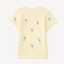 T-shirt met korte mouwen van breiwerk met bloemenborduursels voor babymeisjes