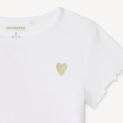 T-shirt met korte mouwen van effen ribstructuur met geborduurd hart meisjes