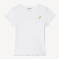 T-shirt met korte mouwen van effen ribstructuur met geborduurd hart meisjes