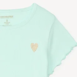 T-shirt met korte mouwen van effen ribstructuur met geborduurd hart meisjes