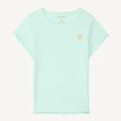 T-shirt met korte mouwen van effen ribstructuur met geborduurd hart meisjes