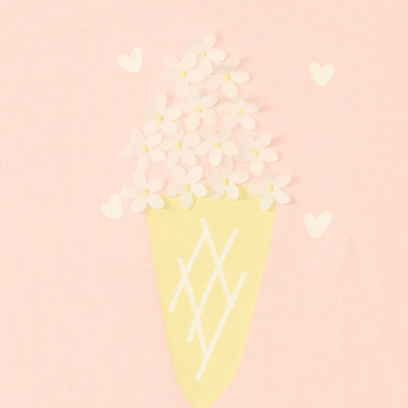 T-shirt met korte mouwen, volantprint met ijs en reliëf bloemen voor babymeisjes.