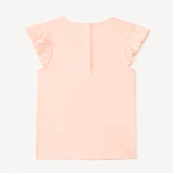 T-shirt met korte mouwen, volantprint met ijs en reliëf bloemen voor babymeisjes.