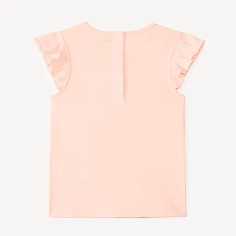 T-shirt met korte mouwen, volantprint met ijs en reliëf bloemen voor babymeisjes.