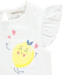 T-shirt met korte ruches mouwen en bedrukte zak