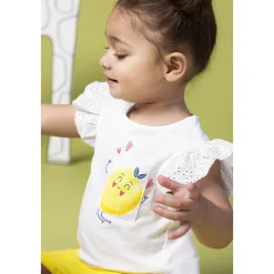 T-shirt met korte ruches mouwen en bedrukte zak