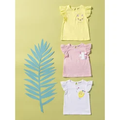 T-shirt met korte ruches mouwen en bedrukte zak