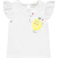 T-shirt met korte ruches mouwen en bedrukte zak