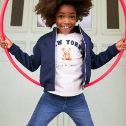 T-shirt met lange mouwen, beertjesprint en geborduurde letters meisjes
