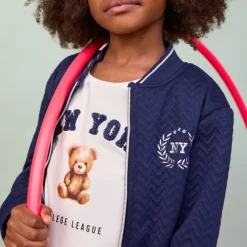 T-shirt met lange mouwen, beertjesprint en geborduurde letters meisjes