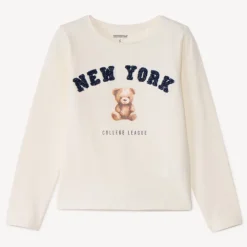 T-shirt met lange mouwen, beertjesprint en geborduurde letters meisjes