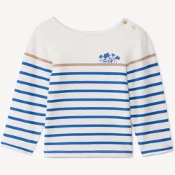 T-shirt met lange mouwen, blauwe marinière, voor babymeisje