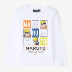 T-shirt met lange mouwen, effen wit, met grote Naruto-print jongens
