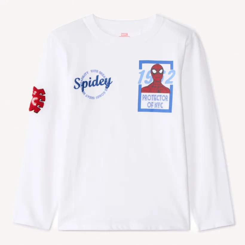 T-shirt met lange mouwen, effen wit, Spider-Man Marvel jongens