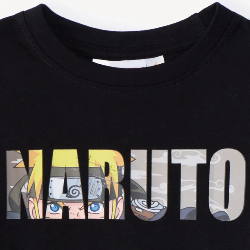 T-shirt met lange mouwen, effen zwart, met Naruto-print jongens