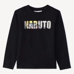 T-shirt met lange mouwen, effen zwart, met Naruto-print jongens