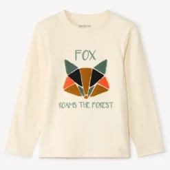 T-shirt met lange mouwen, effen, met contrasterend fantasieborduursel in boucle-effect jongens