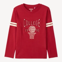 T-shirt met lange mouwen en basketbalprint in relief jongens