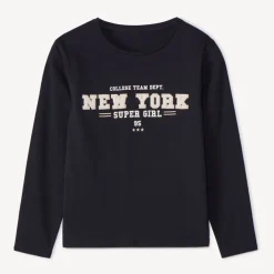 T-shirt met lange mouwen en contrasterend geborduurde lusletters meisjes zwart Classy College
