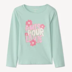 T-shirt met lange mouwen en fantasieprint met pailletten meisjes