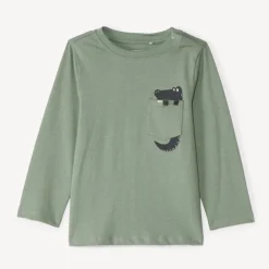 T-shirt met lange mouwen en fantasieprintzakje voor babyjongens