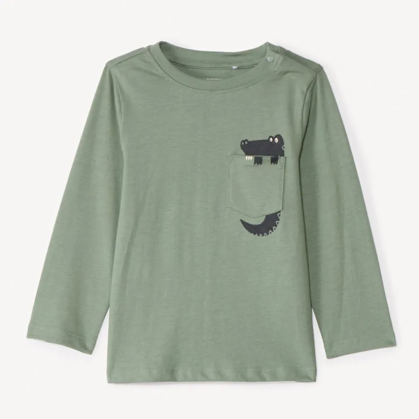 T-shirt met lange mouwen en fantasieprintzakje voor babyjongens