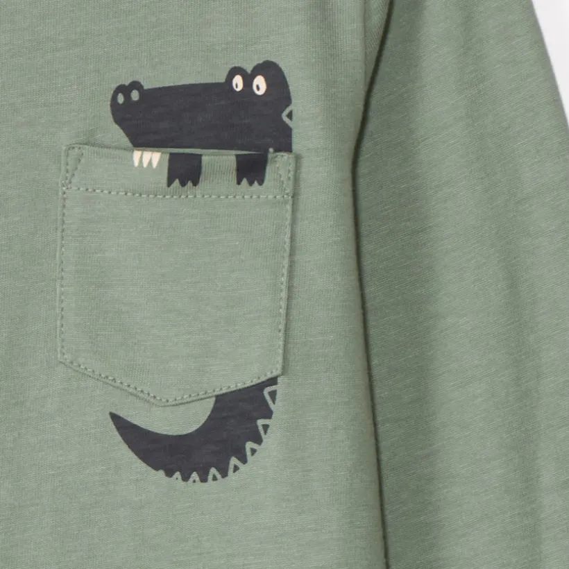 T-shirt met lange mouwen en fantasieprintzakje voor babyjongens