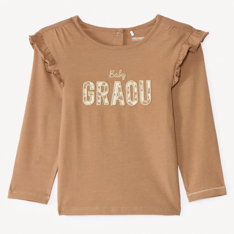T-shirt met lange mouwen en geborduurde tekst voor babymeisje