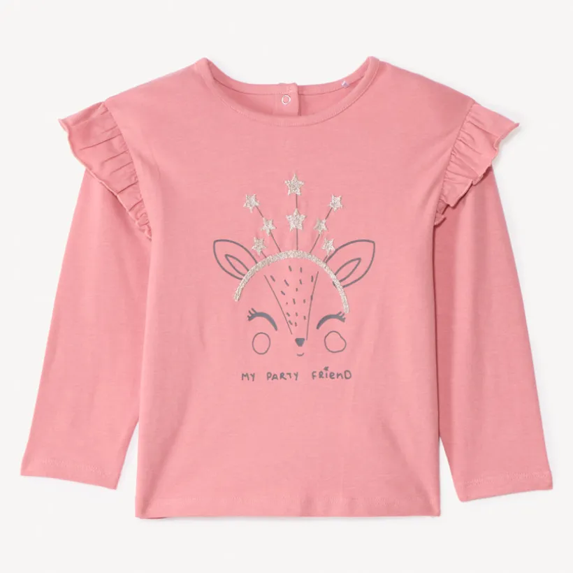 T-shirt met lange mouwen en gouden lurex borduursel voor babymeisje