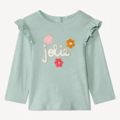 T-shirt met lange mouwen en grote fantasievolle bouclé-borduur voor babymeisje
