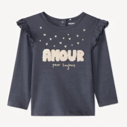 T-shirt met lange mouwen en grote fantasievolle bouclé-borduur voor babymeisje