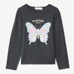 T-shirt met lange mouwen en grote vlinderborduursel meisjes