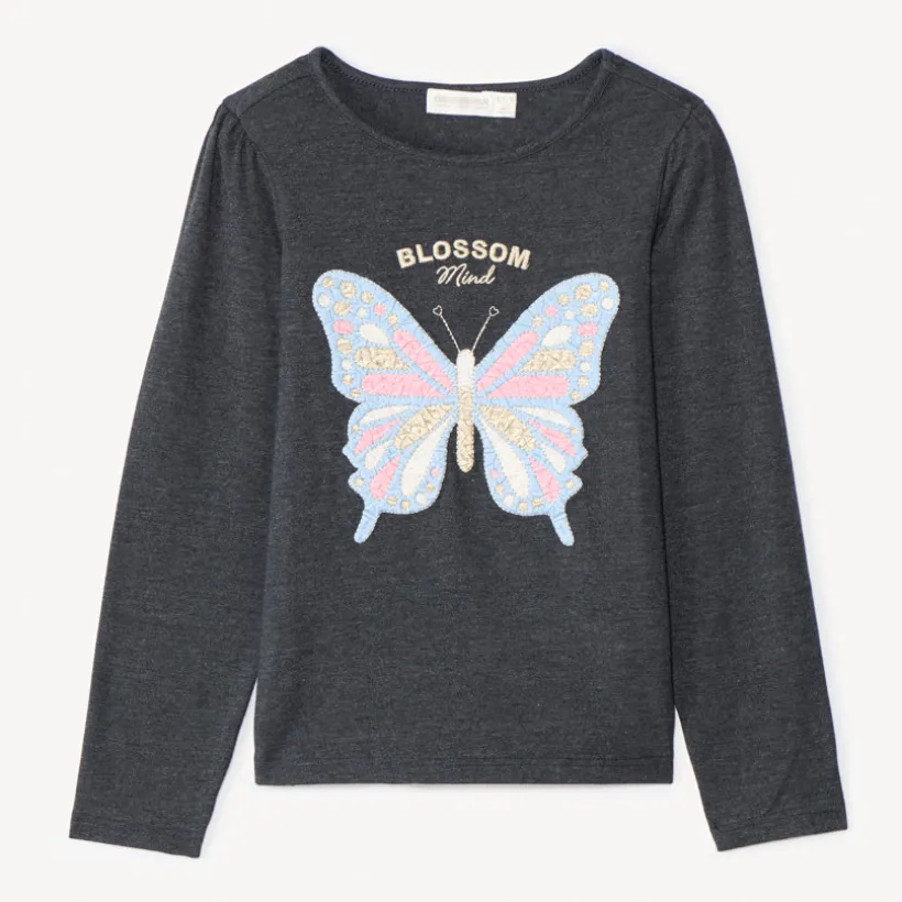 T-shirt met lange mouwen en grote vlinderborduursel meisjes