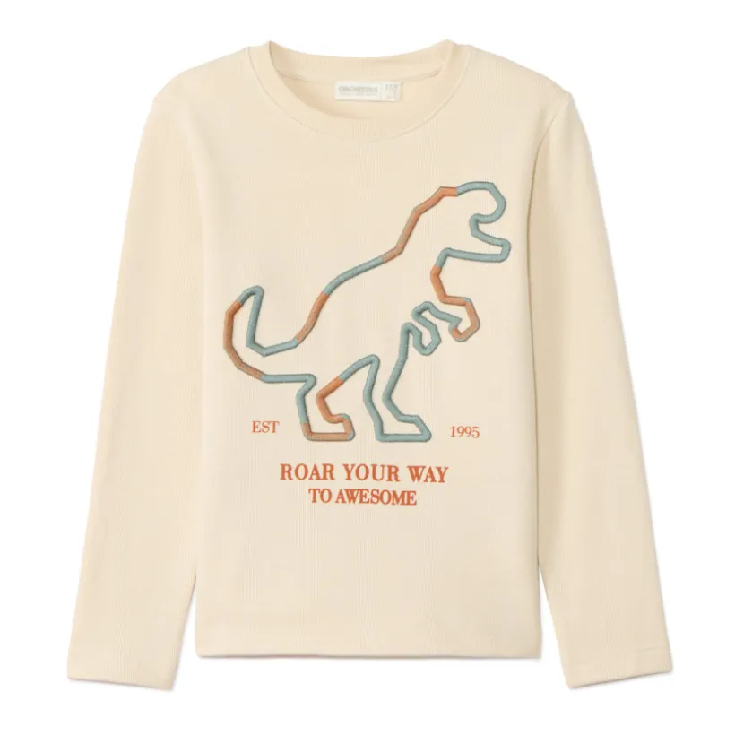 T-shirt met lange mouwen en grote dinosaurusborduur jongens