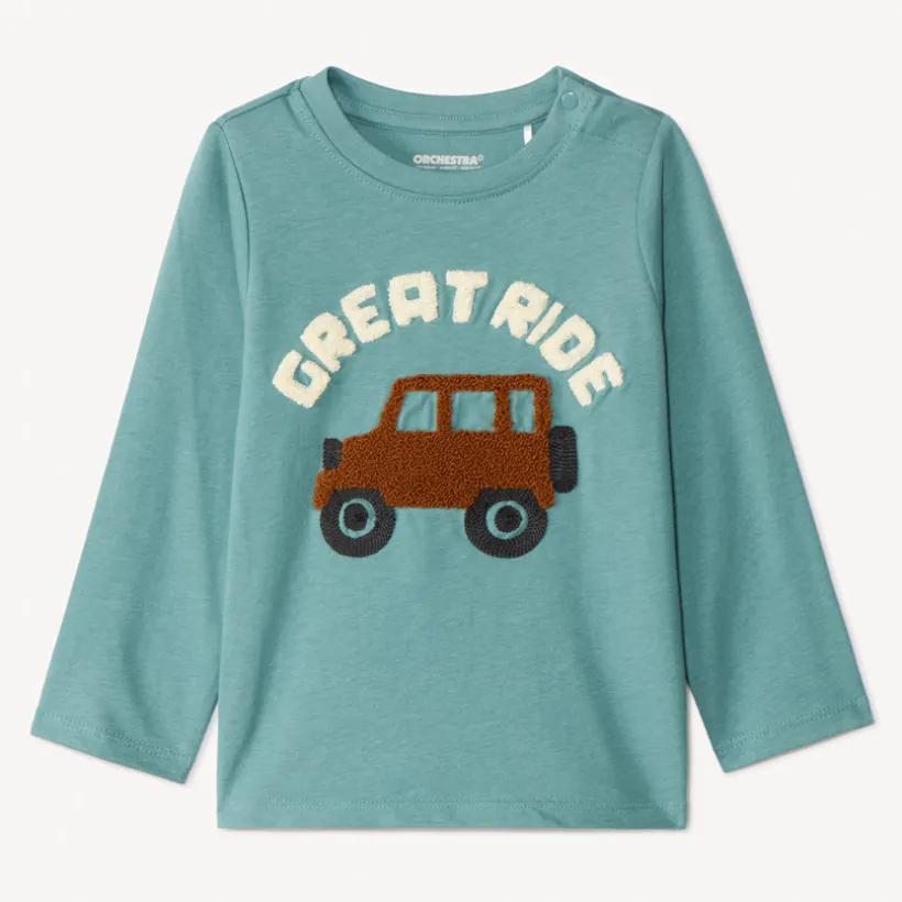 T-shirt met lange mouwen en grote contrasterende lussenborduursel voor babyjongens