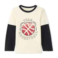T-shirt met lange mouwen en 2-in-1 effect met basketballprint voor babyjongens