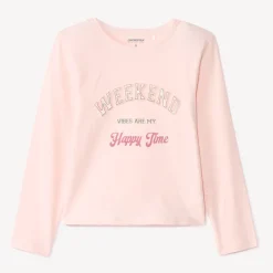 T-shirt met lange mouwen en reliëftekst meisjes
